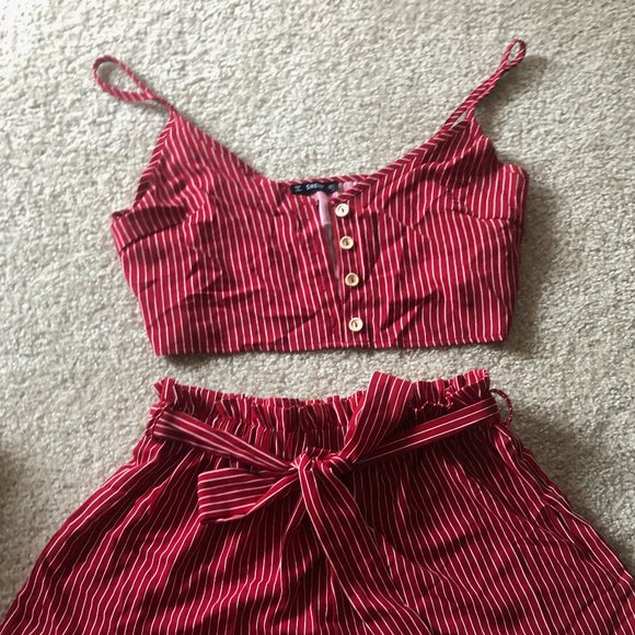 Striped Crop Top and Short Set - Picture 1 of 2